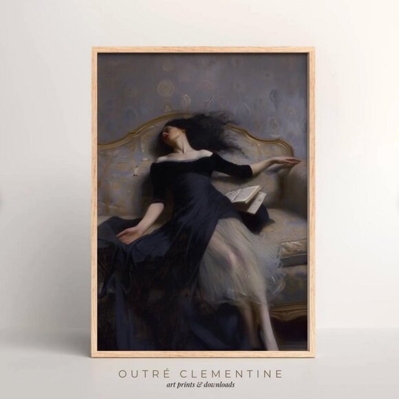 Original Dark Literary Art Print + Digital Copy Vintage Black Dress Painting - Picture 11 of 11